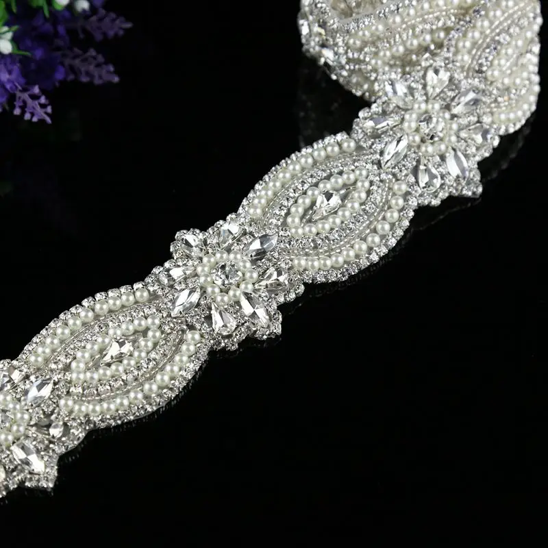JLZXSY 1 Yard Handmade Flower Style Pearl Beaded Rhinestone Applique Sew on Iron Wedding Accessories Trimming | Аксессуары для