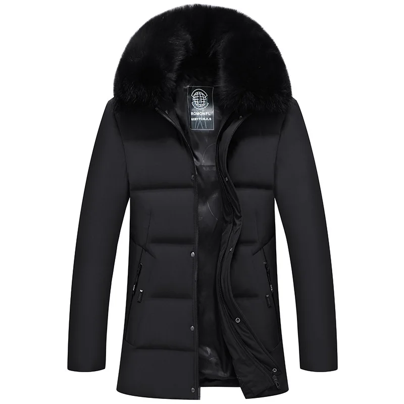 New Men's Middle Aged Business Casual Loose Thickened Cotton Suit Medium Length Wool Collar Middle Aged and Elderly Jacket