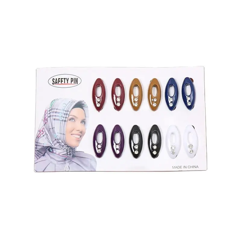 

12PCS/Pack Plastic Safety Brooch Pins Hijab Pins Clips With Rhinestone Muslim Scarf Buckle Shawls Alloy Pins Jewelry Accessories