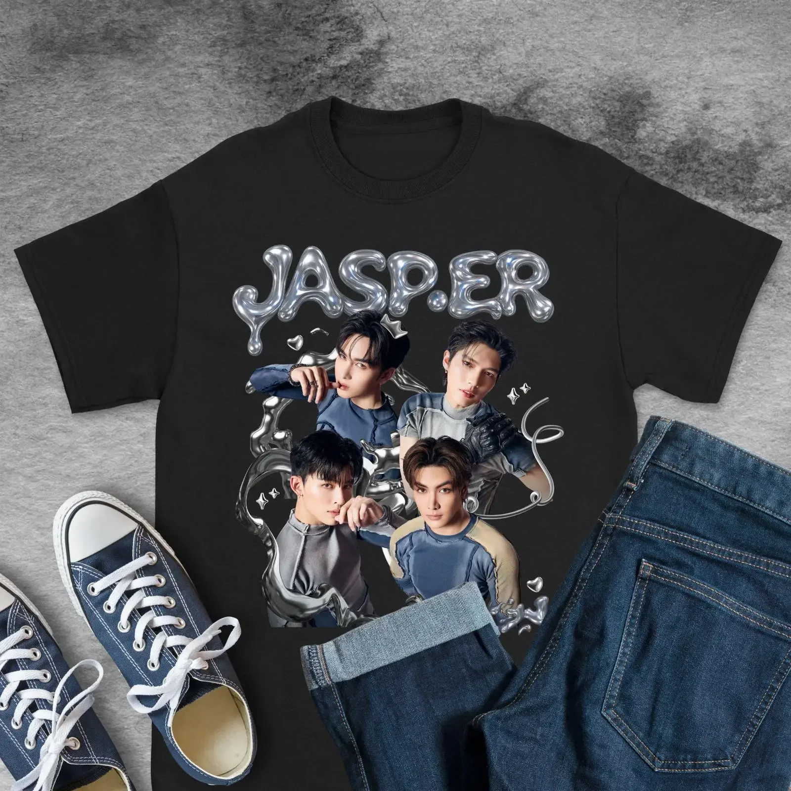 Фото Футболка в стиле JASP ER, вдохновленная тайской бой-группой Jasper Gmmtv Joong Aou Santa Pond Tpop, для фанатов, винтажная, дизайнерская, с графическим принтом. №1