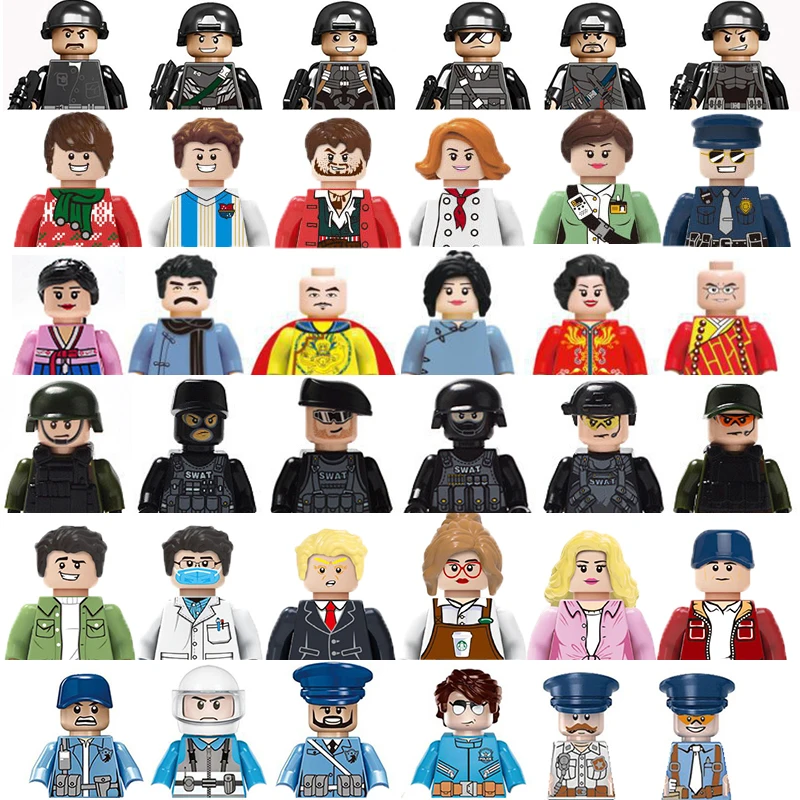Mini City Worker Occupation Building Blocks Doctor Security Staff Captain Pirate Buddhist Monk Family Anime Game Figurine Model