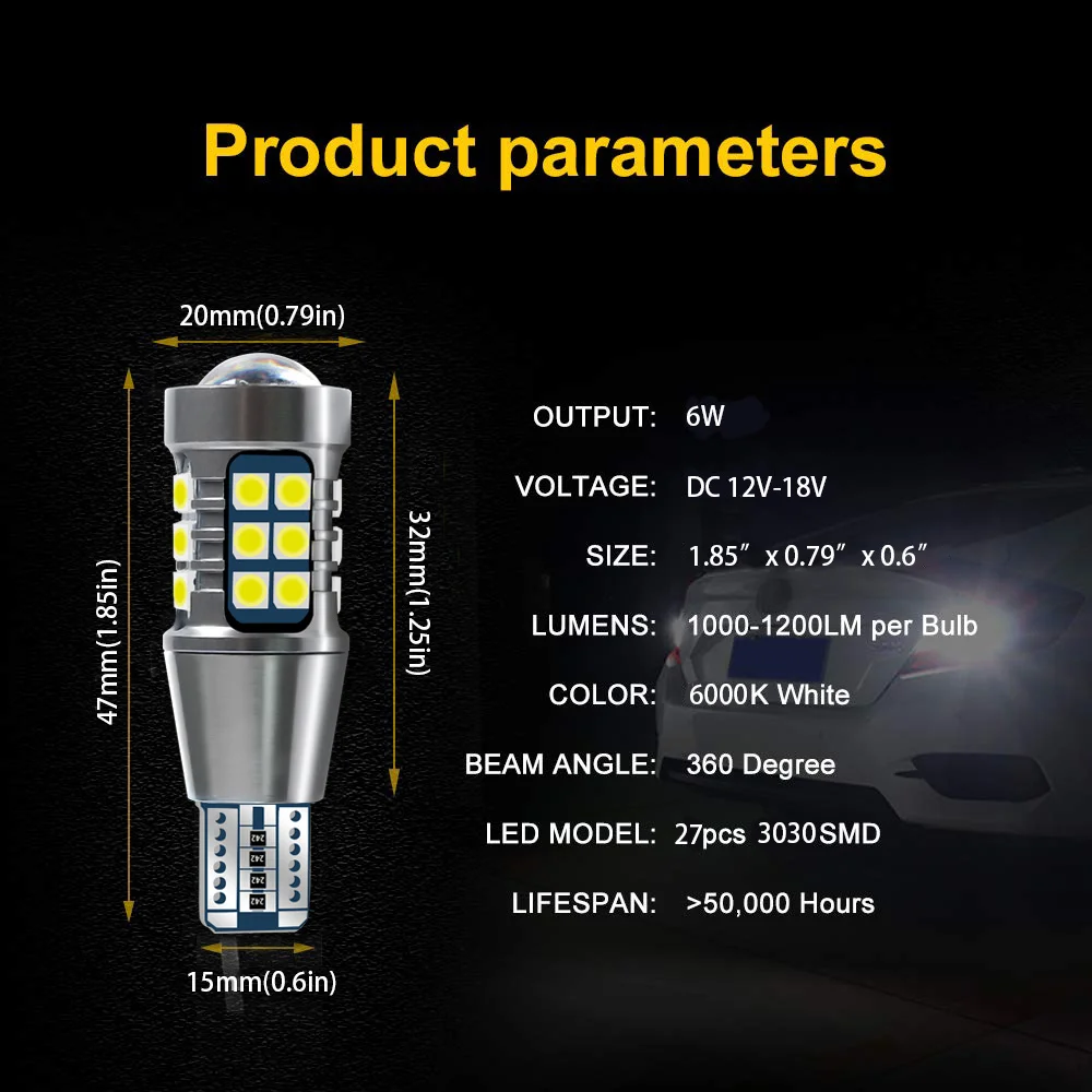 2 шт. T15 сигнальная лампа светодиодная автомобильный фонарь заднего хода