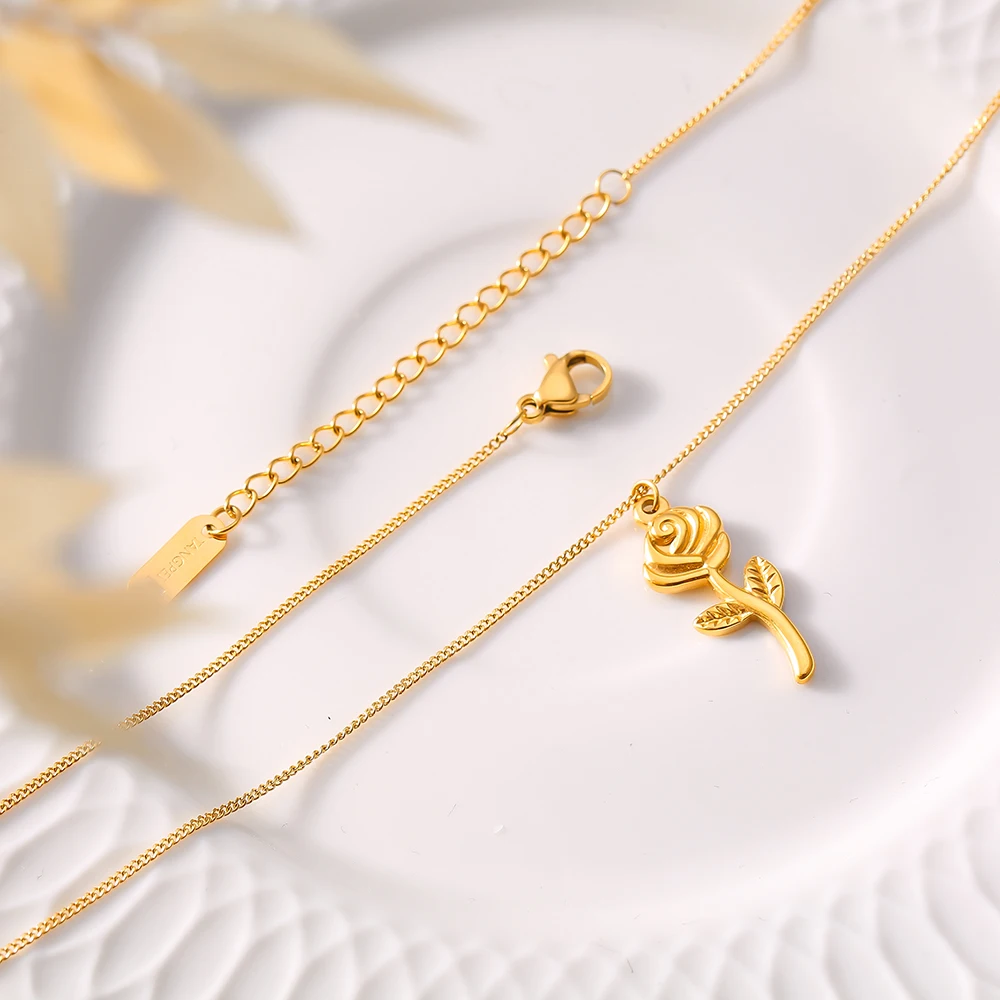 Ожерелье с кулоном в виде маленькой розы для женщин тонкие кубинские цепи из