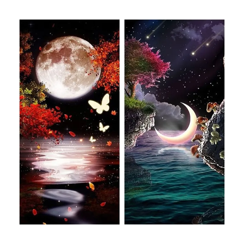 5D Diamond Painting Night Moon Over Sea Landscape Full Drill Square Round Diamond Embroidery Mosaic Paint with Diamonds Kit