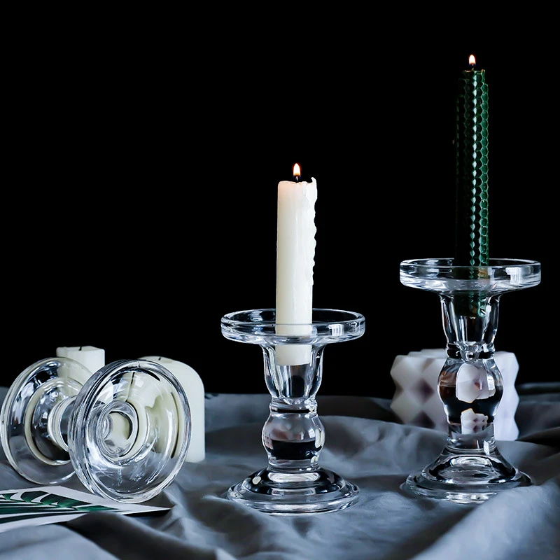 

INS French Roman Column Glass Candlestick Ornaments Simple Romantic Home Decoration Desktop Aromatherapy Candle Cafe Accessories