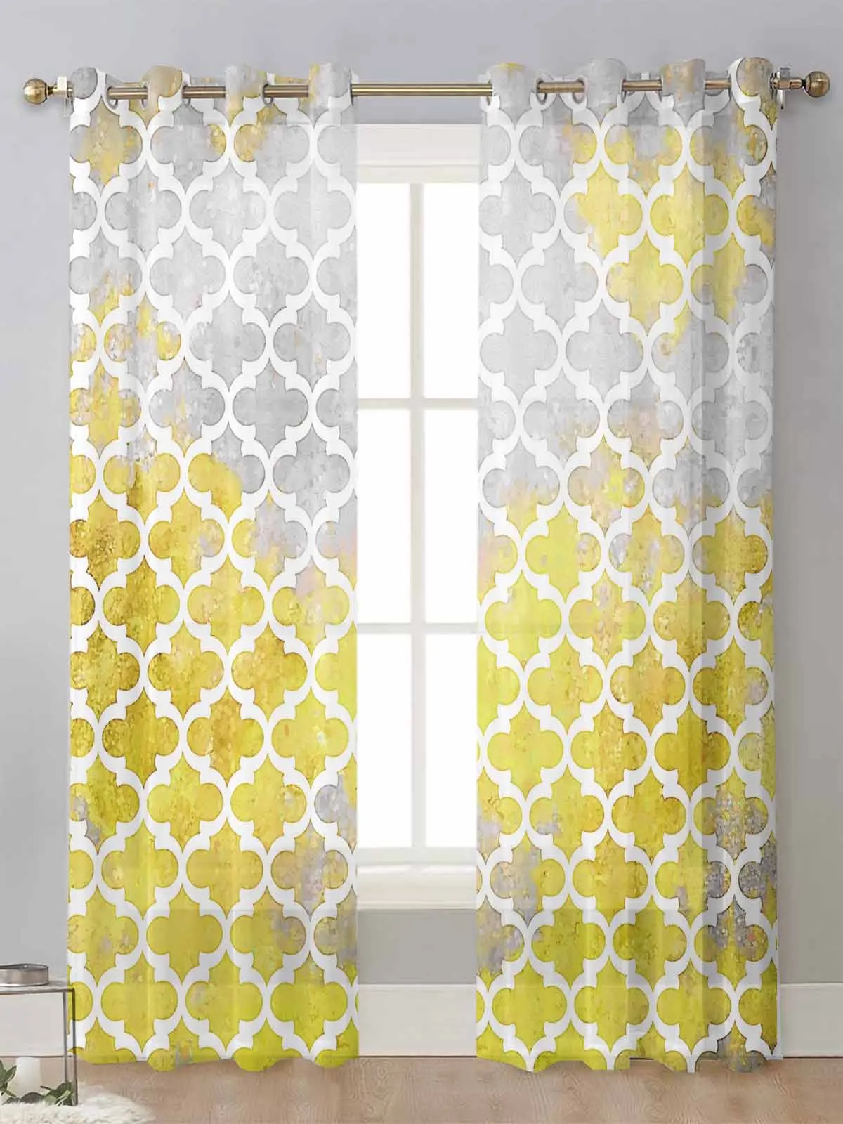 

Moroccan Texture Yellow Oil Painting Sheer Curtains For Living Room Window Voile Tulle Curtain Cortinas Drapes Home Decor