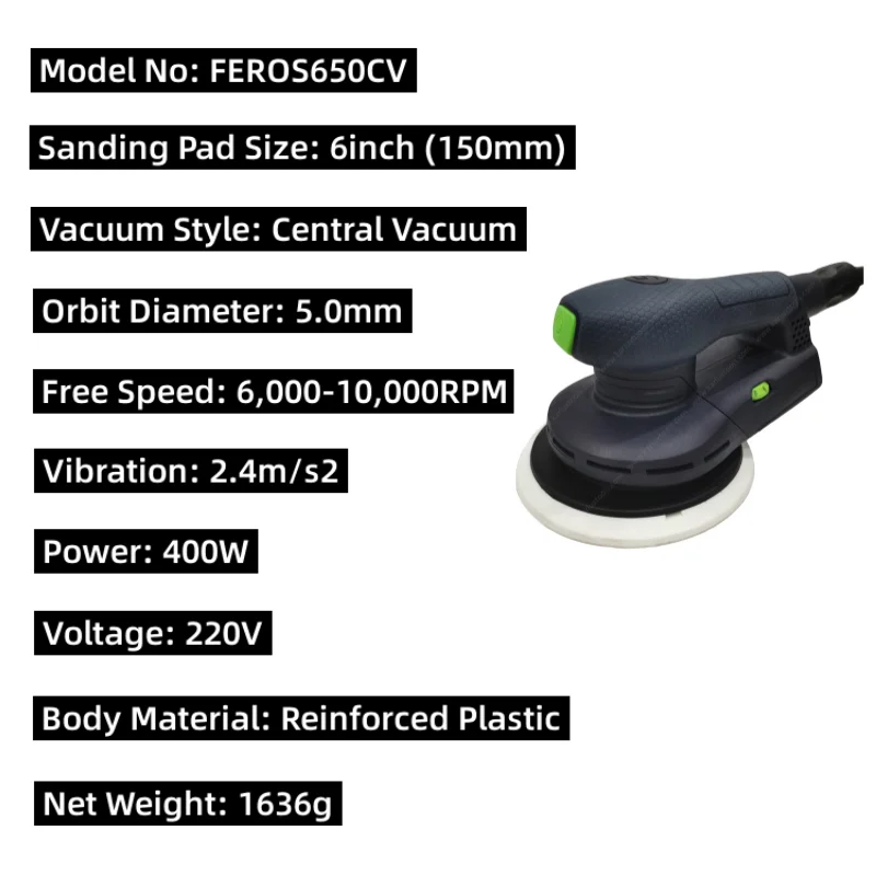 400W Orbital Electric Sander Central-Vacuum 220V Strong Dust Removal Grinding Machine 6 Inch (150mm) Hook-Loop Sanding Disc Pad images - 6