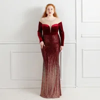 Plus Size Dresses Weddings Woman Guest Velvet Party Long Sleeves Mother Bride Outfits Bride's  Sequin Prom 2022 Luxury Gowns
