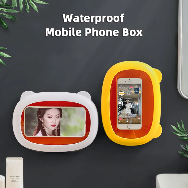 

Bathroom Wall Waterproof Mobile Phone Box Holder Rack Self-adhesive Holder Touch Screen Phone Shell Shower Sealing Storage Box