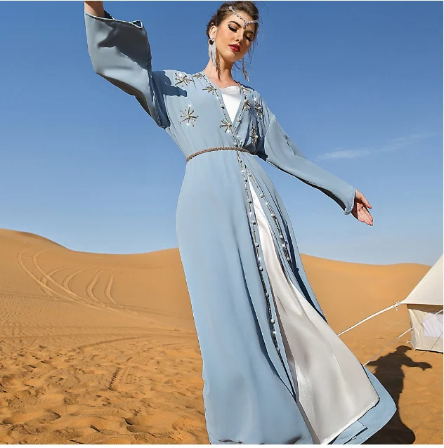 Ramadan Eid Open Kimono Abaya Dubai Turkey Islam Muslim Dress Abayas For Women Robe Caftan Marocain De Soiree Musulmane Femme