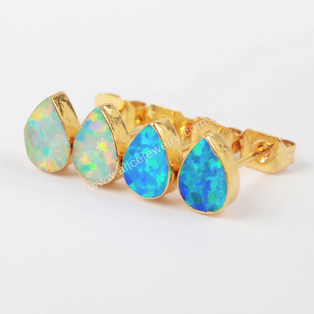 

2 Pairs Water Drop Opal Stud Earrings For Women 18K Gold Plated Minimalist Jewelry 2023 Trendy Earring Wholesale
