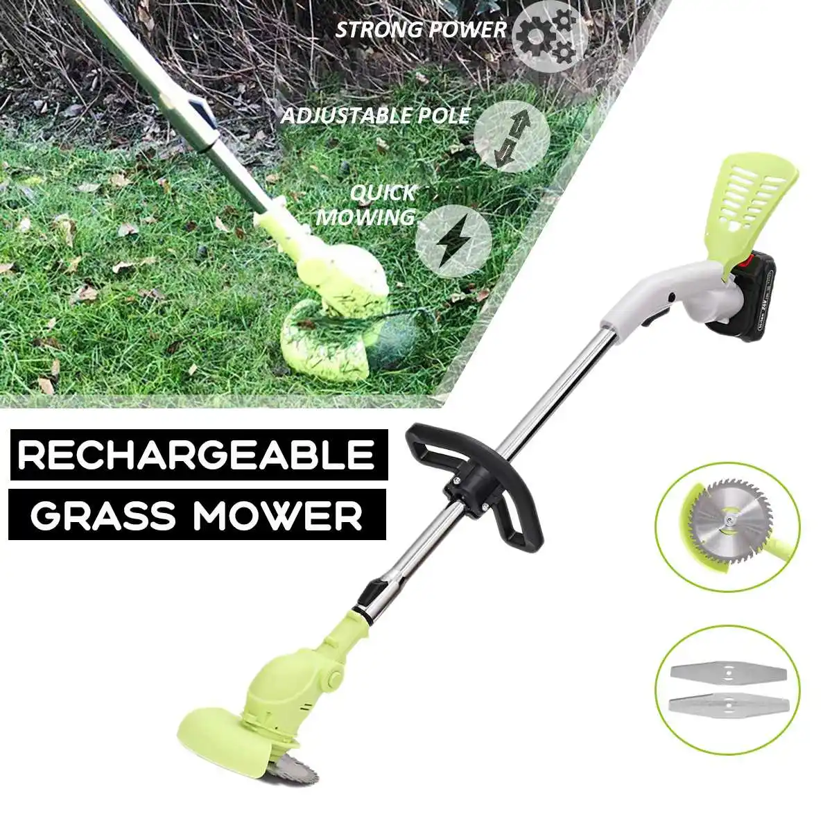 21V Wireless Electric Grass Trimmer Lawn Mower Adjustable Cutter Weeder Pruning Tool Gardening Machine With 10000MAh Battery