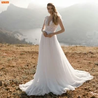 fei rong graceful white v neck sleeveless lace wedding dress vestidos de novia beach a line tulle bridal gown robe de mari%c3%a9e