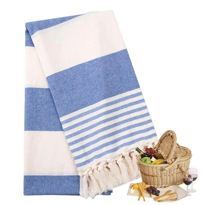 

Cotton Turkish Beach Towel Fluffy Cotton Thick 36 X 70 Inch Chiffon Striped Pool Towels Big Adult Vacation Travel Essentials