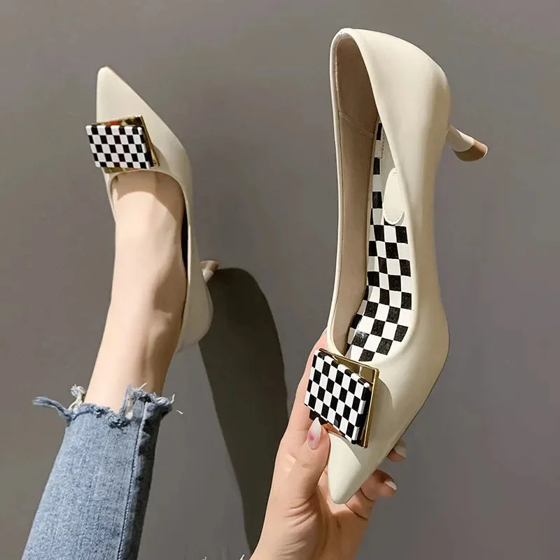 

Cresfimix Femmes Talons Hauts/женские модные клетчатые туфли высокого качества с острым носком из искусственной кожи; Весенние туфли на шпильках без застежки; A304