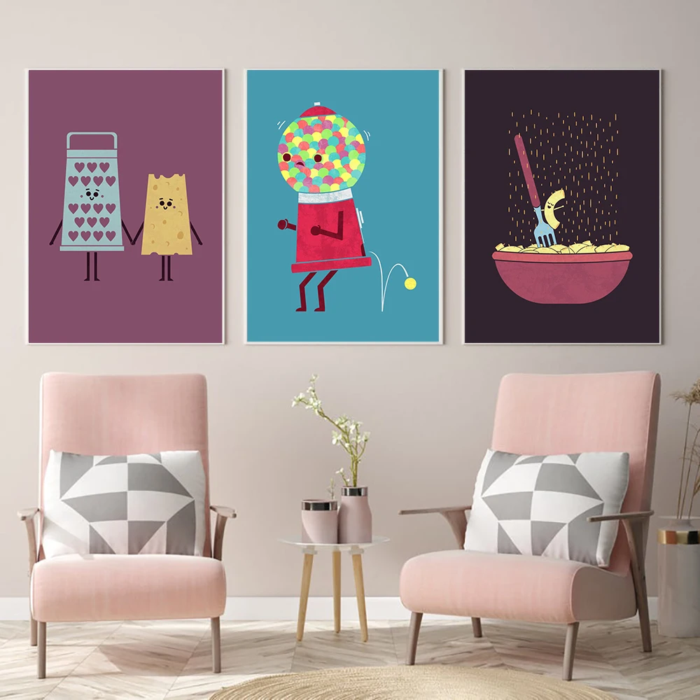 

Cartoon Food Poster Funny Sushi Cocktail Canvas Painting Art Nordic Posters and Prints Wall Pictures for Kitchen Room Decoration