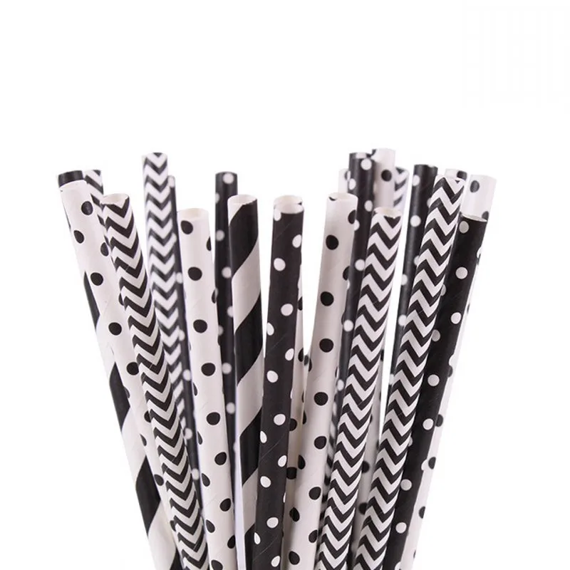 

100pcs 50 20/pack Black Chevron Striped Polka Dot Star Paper Straw Drink Juice Birthday Party Baby Showers Restaurant Supplies