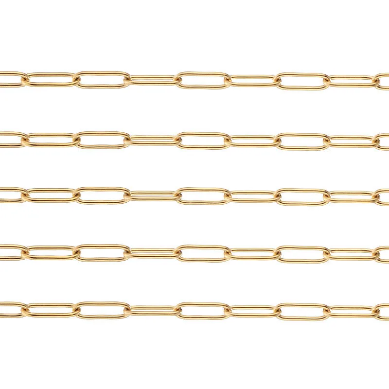 

1 Meter Stainless Steel 14K Gold Plated Paperclip Chains Flat Oval Cable Chain For DIY Necklace Bracelet Making Findings