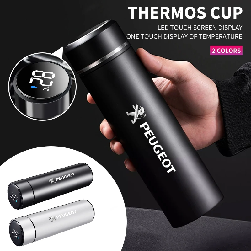 Vacuum Flasks Digital Temperature Display LED Cup Cover for Peugeot Citroen LEXUS Dacia Tesla Cadillac Land Rover Toyota Hyundai
