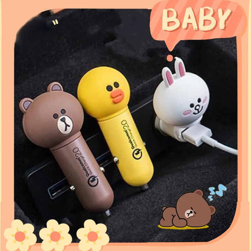 

LINE FRIENDS Bear Brown Cartoon Car Charger Kawaii Anime Portable Android Apple Universal Fast Charge Recharger Festival Gift