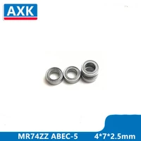 axk free shipping 10pcs mini bearing mr74zz l 740zz 4x7x2 5mm bearings p5 mr74 zz 472 5 deep groove ball bearings
