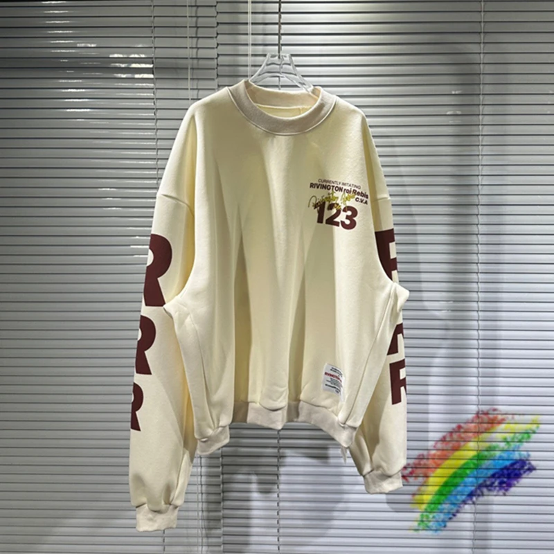 

Patchwork Oversize RRR123 Sweatshirts Men Women 1:1 High Quality Apricot Heavy Fabric Hoodie RRR 123 Crewneck