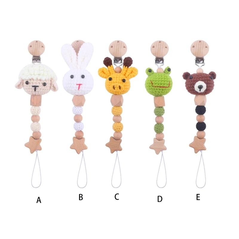 

Carttoon Animal Baby Pacifier Chain Clip Crochet Beads Nipple Dummy Holder Teething Soother Molar Toys Wooden Beech Clip Leash