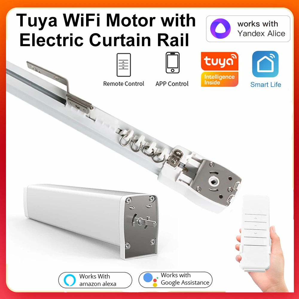 Дешевый Tuya Smart Wi-Fi мотор для штор с электрической карнизной рейкой, поддержка корниса, Яндекс Алиса, пульт дистанционного управления