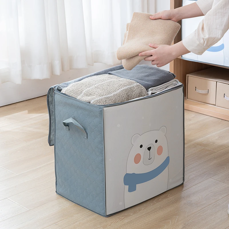 Clothes Storage Bag  Cartoon Portable Storage Box Folding Pillow Quilt Blanket Wardrobe Household Goods under bed storage