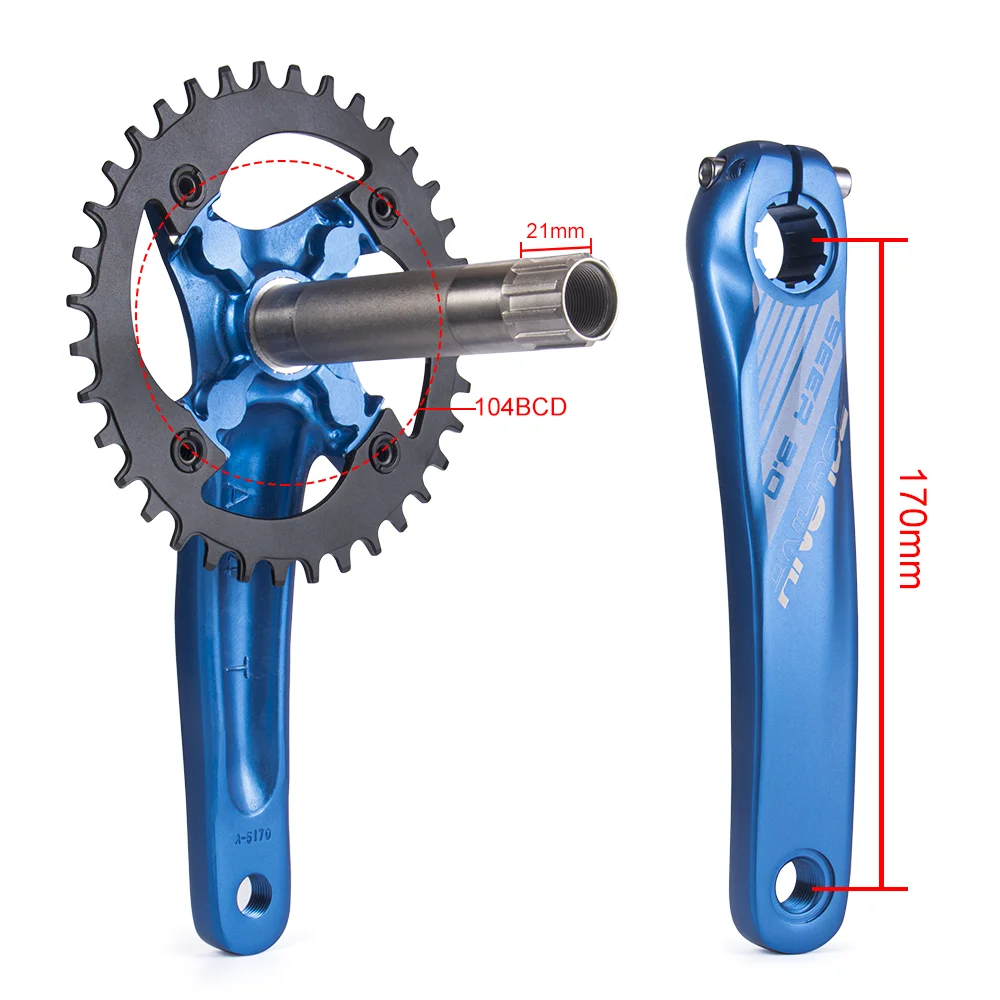 Bolany Mountain Bike Crankset Hollow Pedivela Integrado Crank 170MM 104BCD 34 36T Aluminum Alloy MTB Bicycle Chainring |