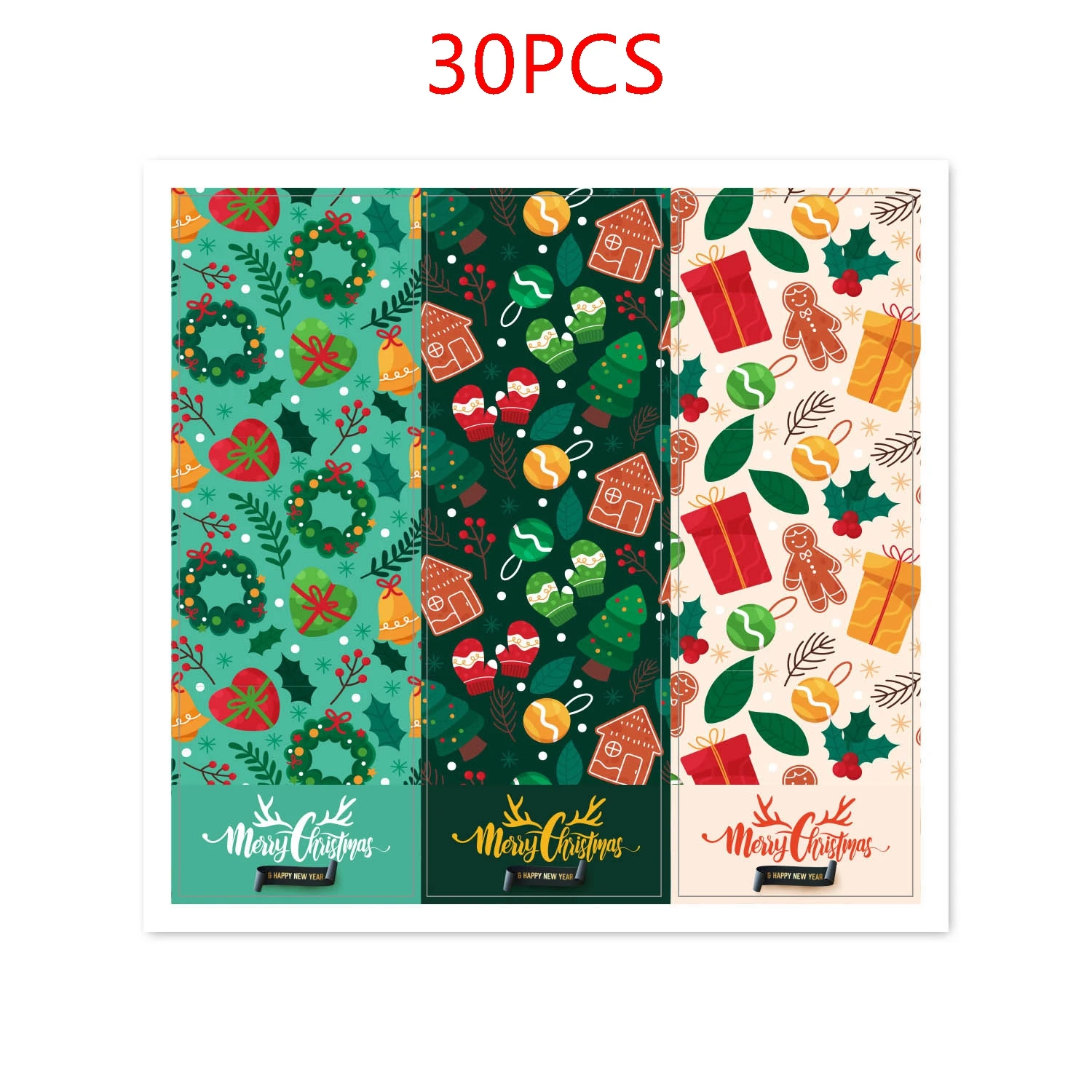 

Новогодние наклейки бумага 30-60 шт.