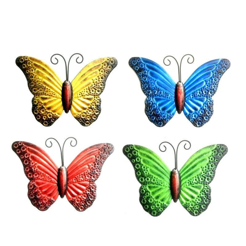 

4PCS/Set Metal Butterfly Wall Artwork for Garden Decoration Miniatures Statues Animal Outdoor Decor and Sculptures