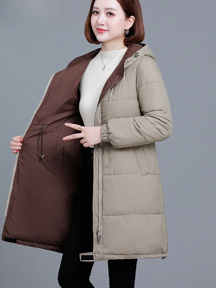 Woodpecker Double-Sided Wear Mid-Length down Jacket Cotton-padded Clothes Women 2024 Winter New Middle-Aged Mother Fashion Co...