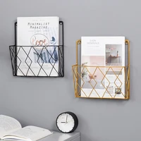 wall mounted wrought iron book shelf grid design hollow bookcase holder