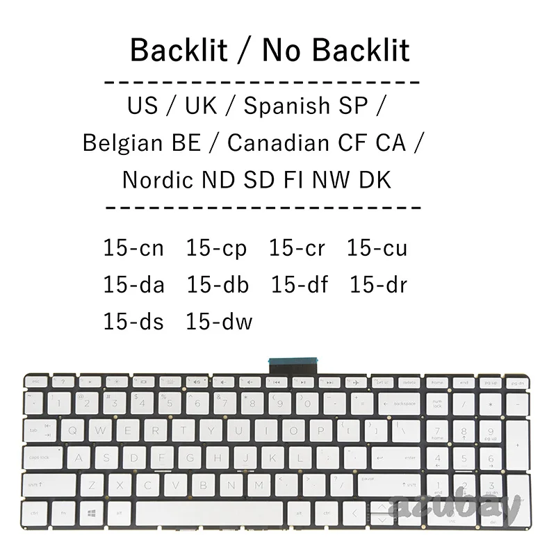 Клавиатура для ноутбука HP 15t-cr 15t-cu 15t-da 15t-db 17-by 17-ca 17g-cr 17m-ce США Испанский UK BE Canadian Nordic
