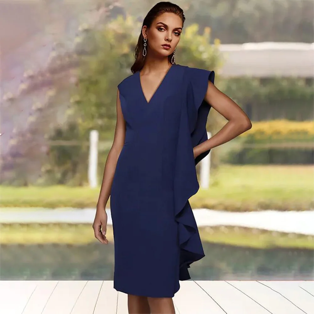 

Шифоновое платье для матери невесты, без рукавов, с оборками и V-образным вырезом