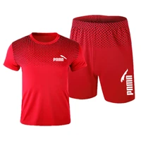 summer new fashion classic brand mens sports running quick drying suit casual mens short sleeved t shirt shorts two piece set