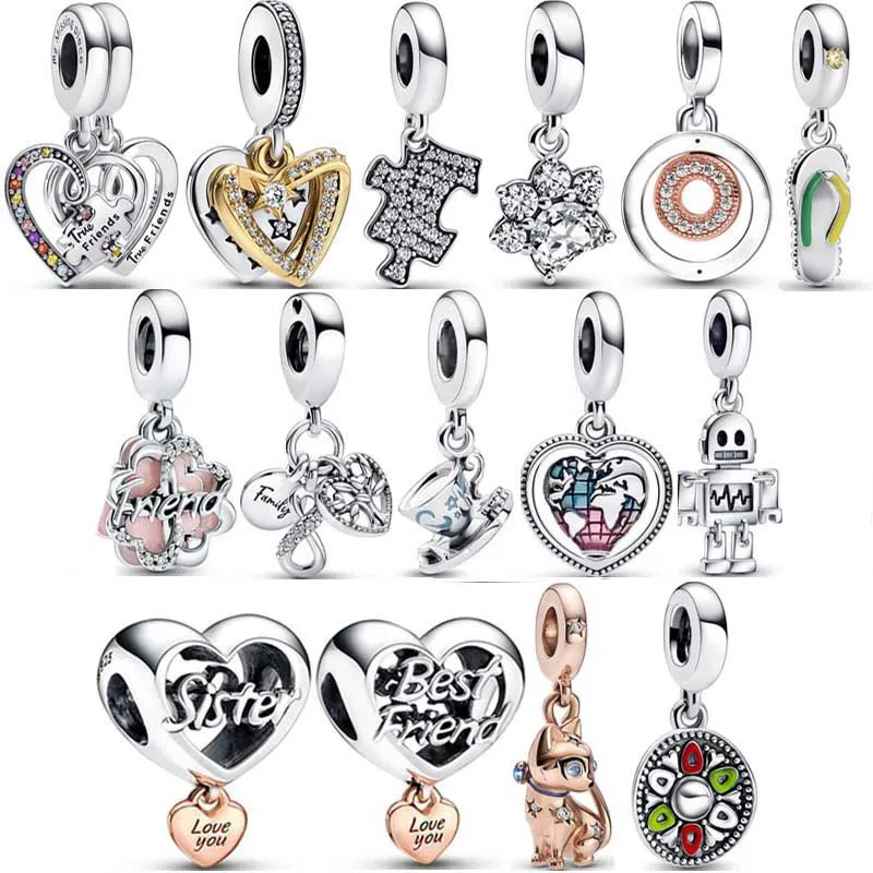 

Новые искусственные серебряные подвески, кольца, стреляющая звезда, сердца дружбы, подвеска-бусина, подходит для популярного браслета, ювел...