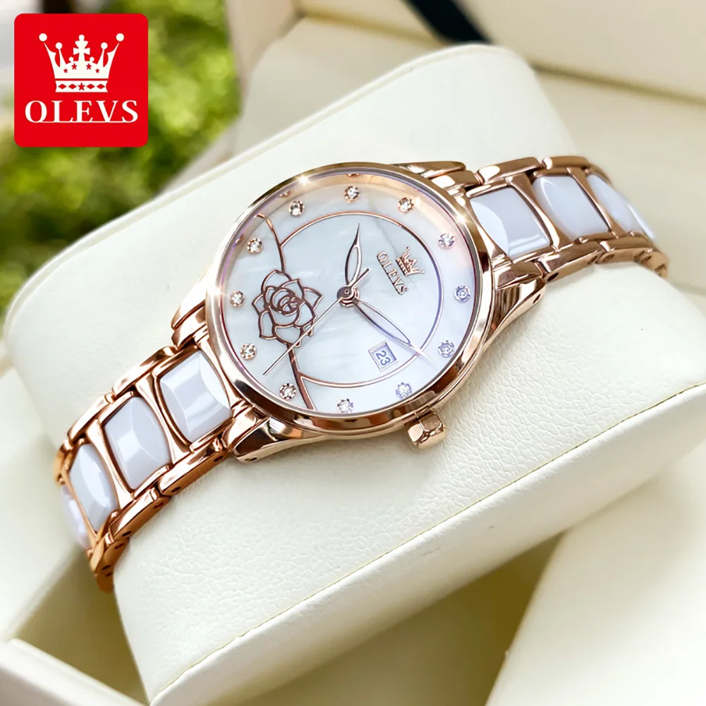 

OLEVS Top Quartz Watch Women Japan Movement Waterproof Stainless Steel Ceramics Women Wristwatch Luxury Ladies watch Hot sale