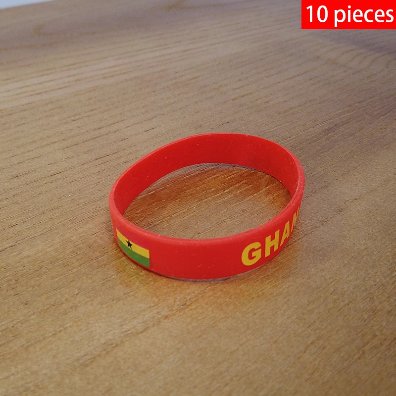 

10pcs Ghana National Flag Wristbands Sports Silicone Bracelet Men Women Rubber Band Patriotic Commemorative Fashion Accessory