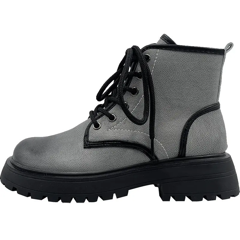 New Round Toe  Boots Women Autumn Winter Mixed Colors British Style Thick Bottom Short Gothic Boots Women Square Heels