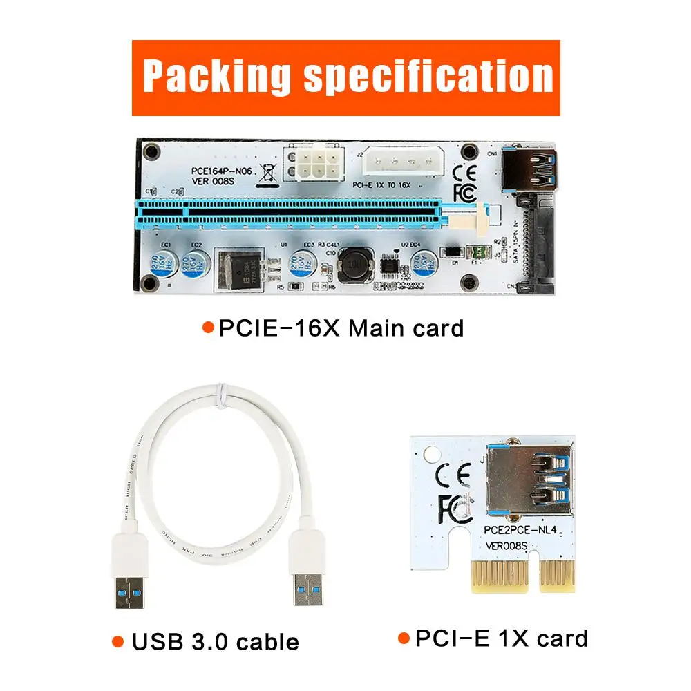 

USB 3.0 PCI-E Экспресс 1x до 16x Райзер-карта адаптер SATA кабель питания