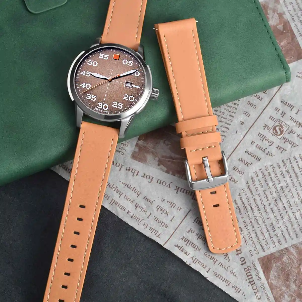 ANNEFIT Genuine Leather Watch Band 18mm 19mm 20mm 21mm 22mm Quick Release Replacement Watchband Strap Stainless Steel Buckle