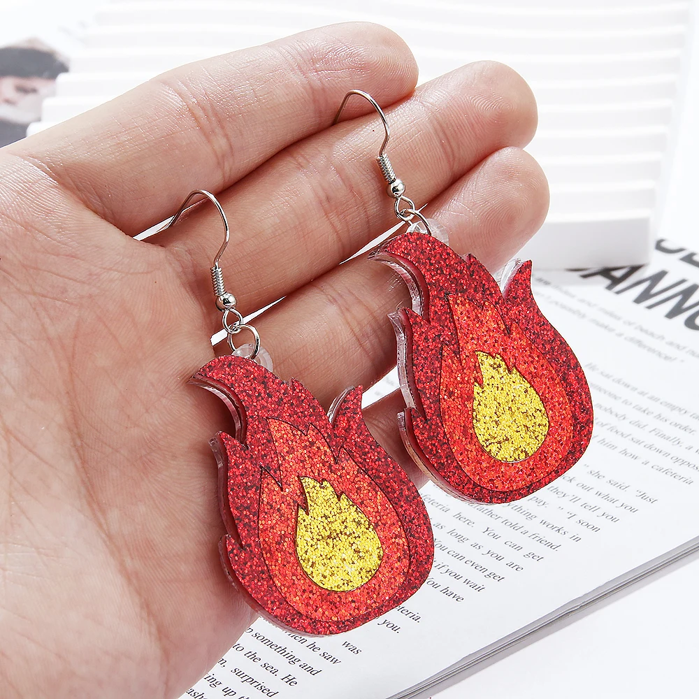 Новые длинные подвески в форме пламени акриловые двойные Прошитые ювелирные