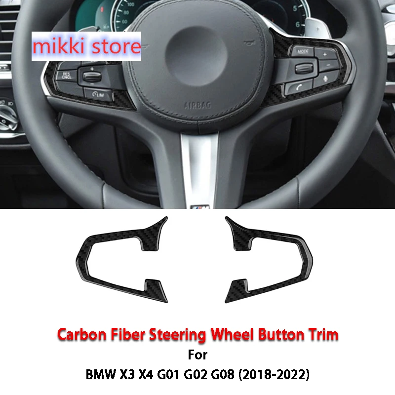 

2 шт. кнопки рулевого колеса из углеродного волокна, отделка, Обложка, наклейки, автомобильный Стайлинг для BMW New X3 X4 G01 G02 G08 2018-2022, автомобильные аксессуары