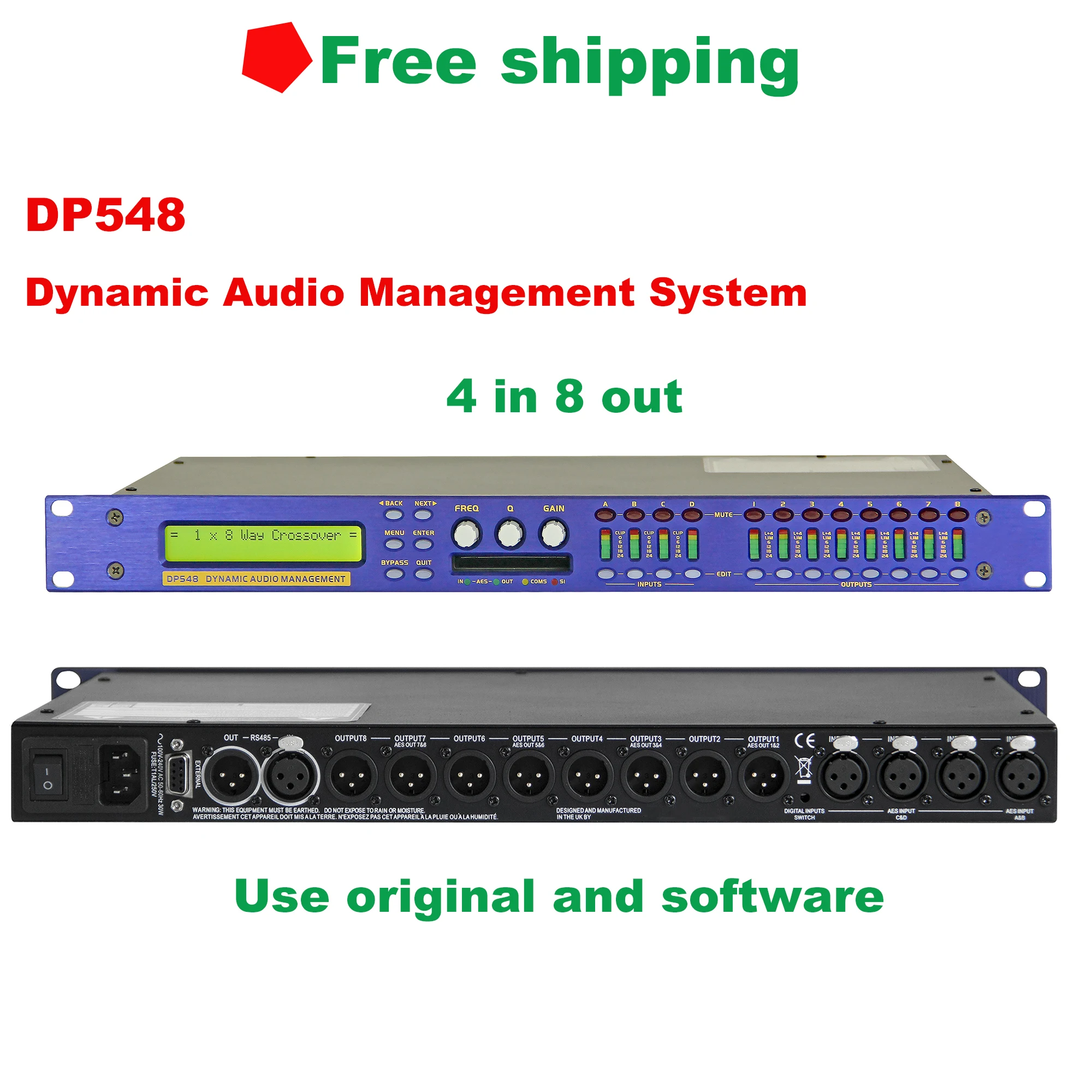 Free Shipping DP548 Professional Digital Audio Processor DSP 4In8Out Original Software Frequency Dvision Management System |