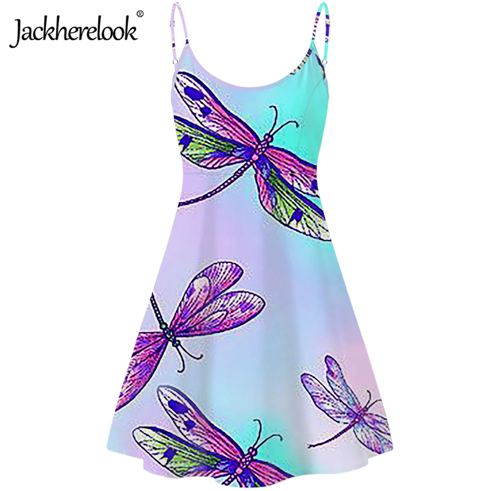

Jackherelook Spiritual Dragonfly Printed Women's Beach One Piece Slip Dress Ladies Adjustable Slip Dresses Sleeveless Sexy Dress