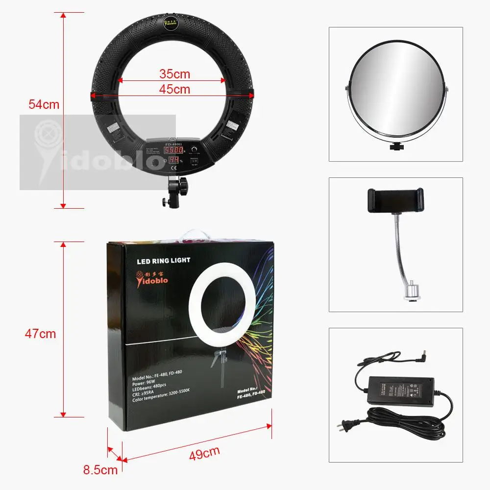 

Yidoblo FD-480II Led Ring Lamp Light 18inch White Bi-color Studio LED Video Lamp Photographic Lighting 96W 5500K 480LED Lights