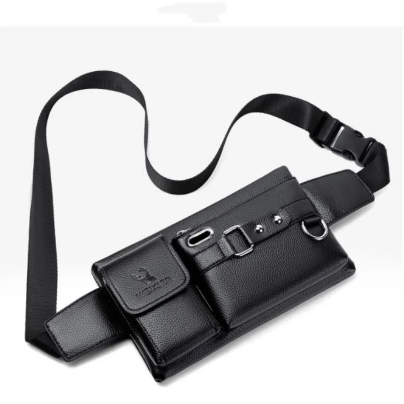 

Casual PU Leather Waist Bag with Zipper Pockets Adjustable Belt PU Leather for Men Women Fashion Travel Pouch Fanny Packs