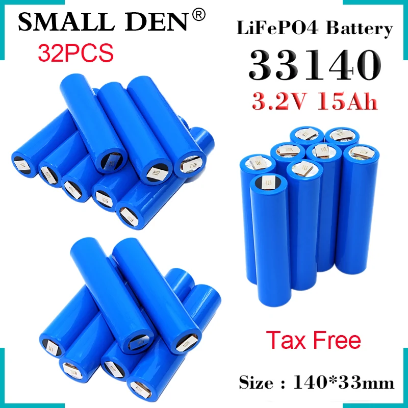 

32PCS New 3.2V 15Ah 33140 Lifepo4 Battery Pack 5C High power For 12V 24V 36V 48V E-bike scooter Tricycle wheelchair Solar light
